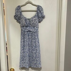 Almost Famous Blue and White Ruched Midi Sundress